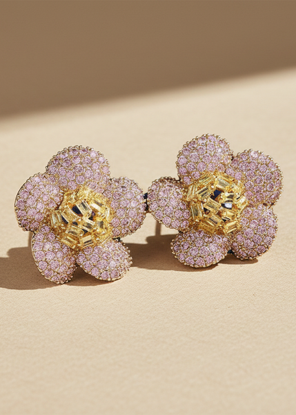 Pink Diamond Flower Earrings