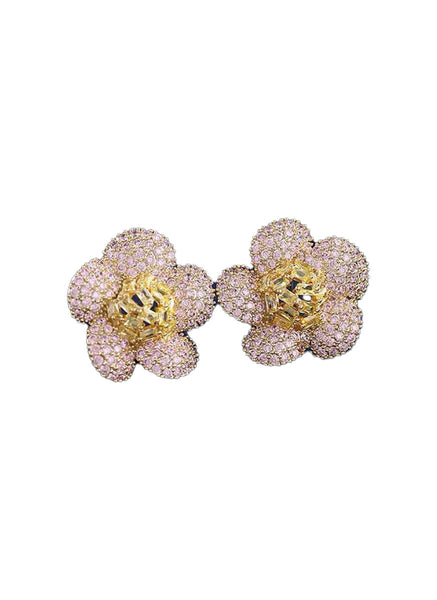 Pink Diamond Flower Earrings