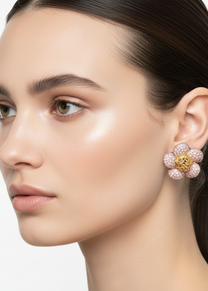 Pink Diamond Flower Earrings