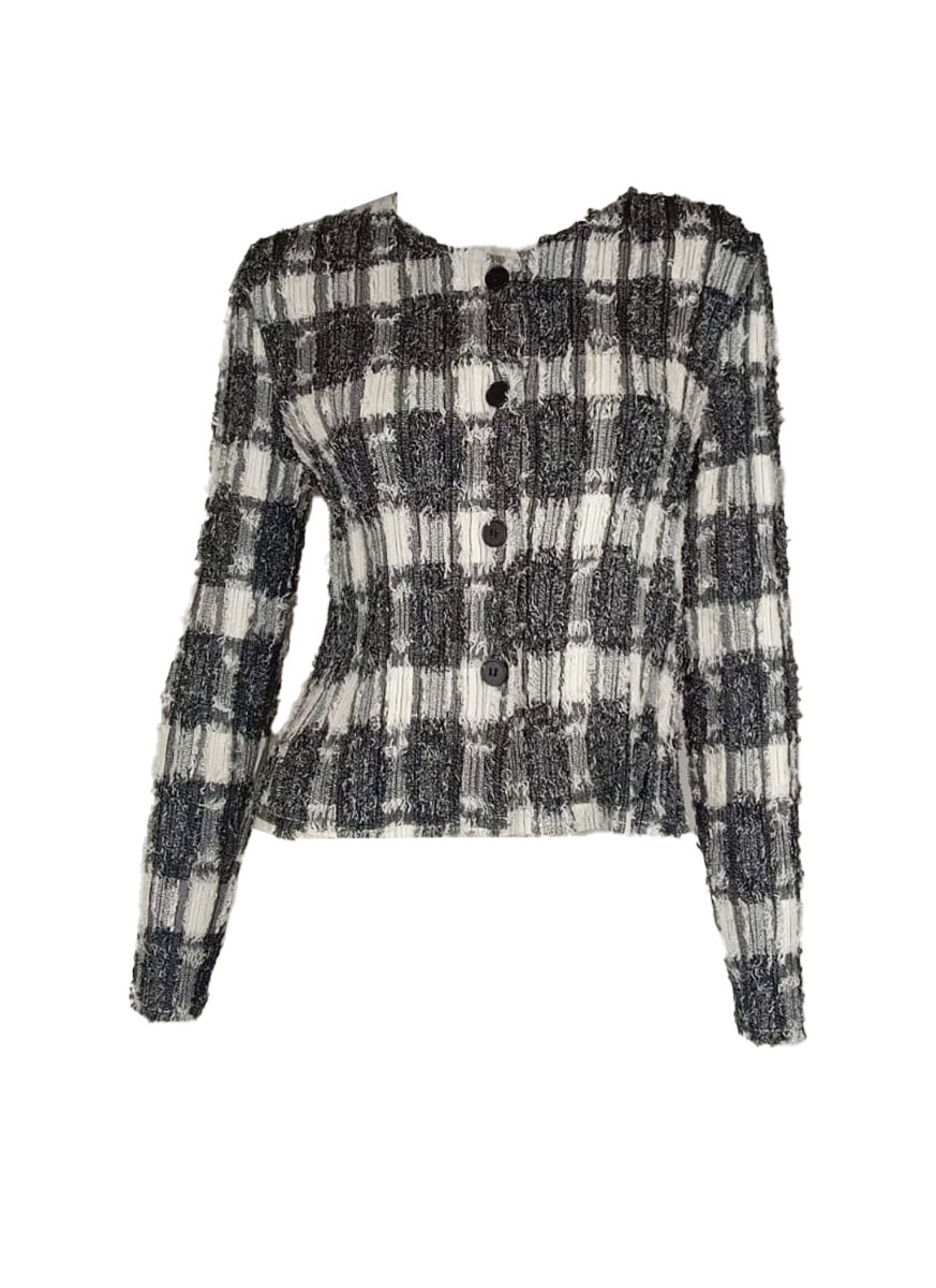 3250080 Long Sleeve Pleated Tweed Jacket *Preorder