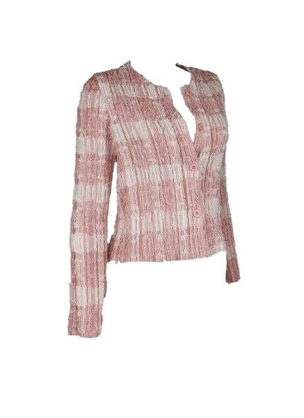 3250080 Long Sleeve Pleated Tweed Jacket *Pink