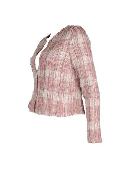 3250080 Long Sleeve Pleated Tweed Jacket *Pink