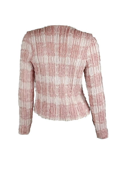 3250080 Long Sleeve Pleated Tweed Jacket *Pink