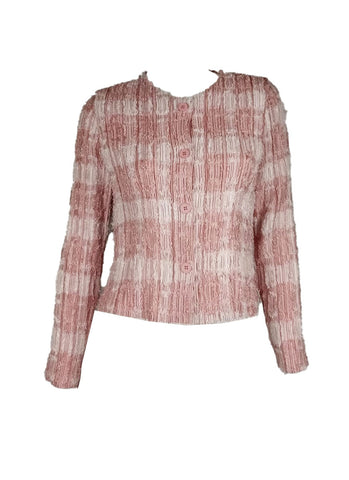 3250080 Long Sleeve Pleated Tweed Jacket *Pink