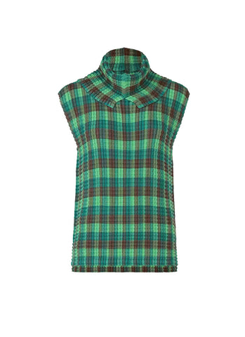 3250082 Outer High Collar Sleeveless Pleats Top *Last Piece