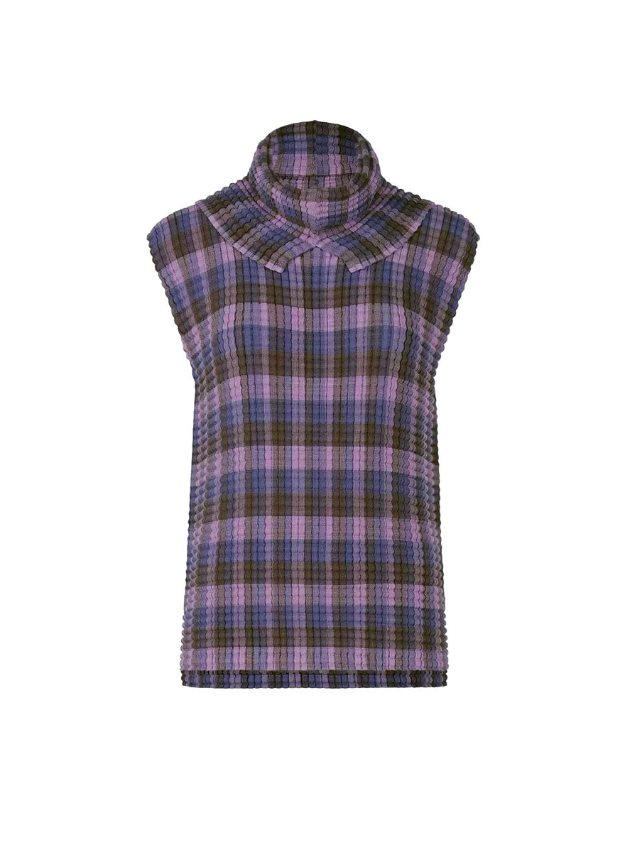 3250082 Outer High Collar Sleeveless Pleats Top *Purple  *Preorder