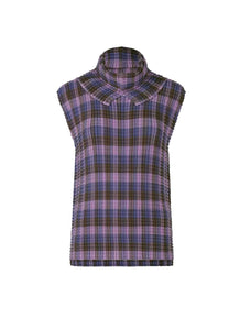 3250082 Outer High Collar Sleeveless Pleats Top *Purple  *Preorder