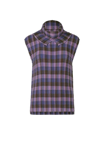 3250082 Outer High Collar Sleeveless Pleats Top *Purple  *Preorder