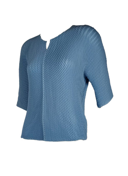 3250083 Short Sleeved Pleats Top *Blue