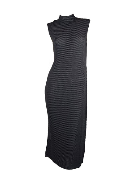3250085 High Neck Sleeveless Pleats Dress *Preorder