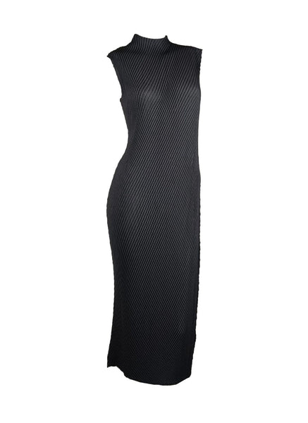 3250085 High Neck Sleeveless Pleats Dress *Preorder