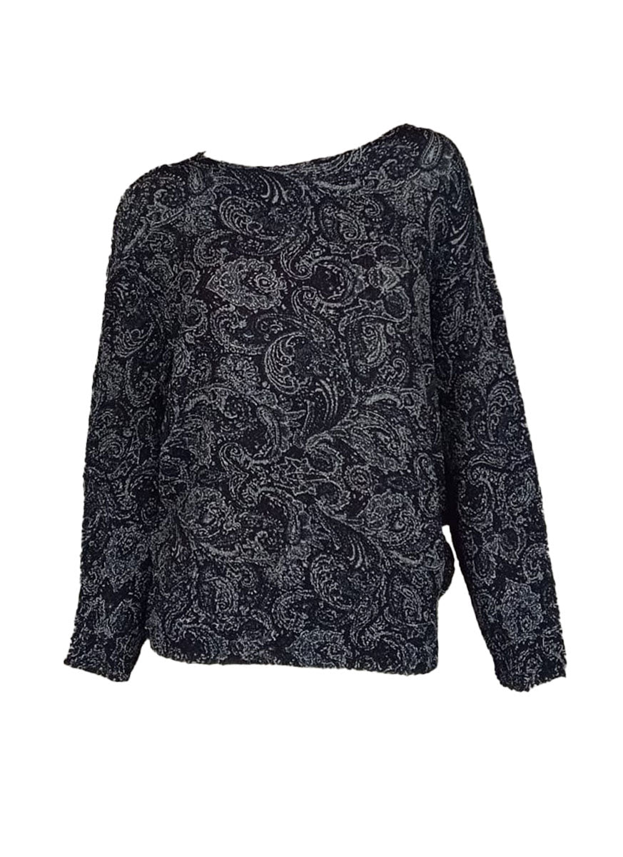 3250086 Retro Printed Pleats Top *Black