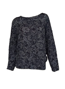 3250086 Retro Printed Pleats Top *Black
