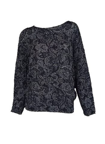 3250086 Retro Printed Pleats Top *Black