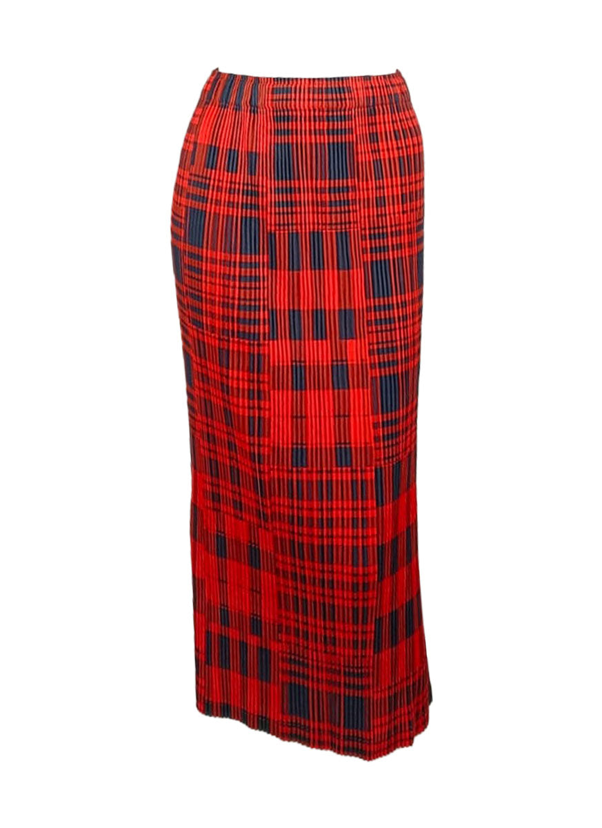 3250087 Plaid Pattern Pleated Skirt *Red & Black