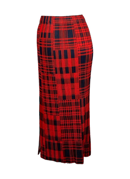 3250087 Plaid Pattern Pleated Skirt *Red & Black