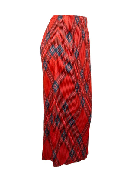 3250087 Plaid Pattern Pleated Skirt *Red & Orange