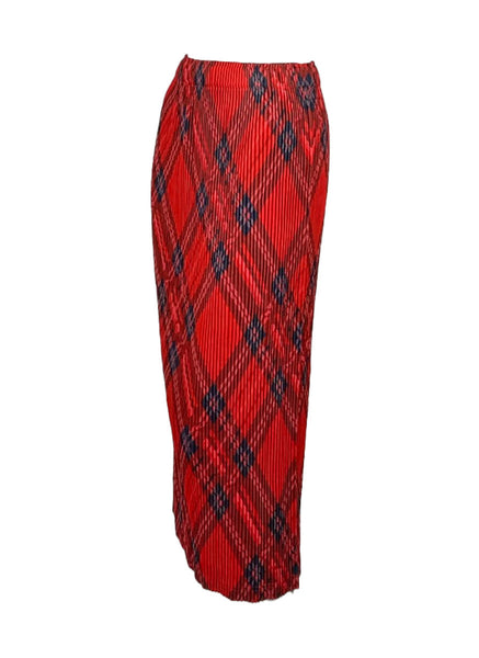 3250087 Plaid Pattern Pleated Skirt *Red & Orange
