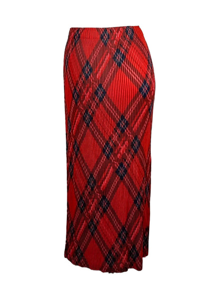 3250087 Plaid Pattern Pleated Skirt *Red & Orange