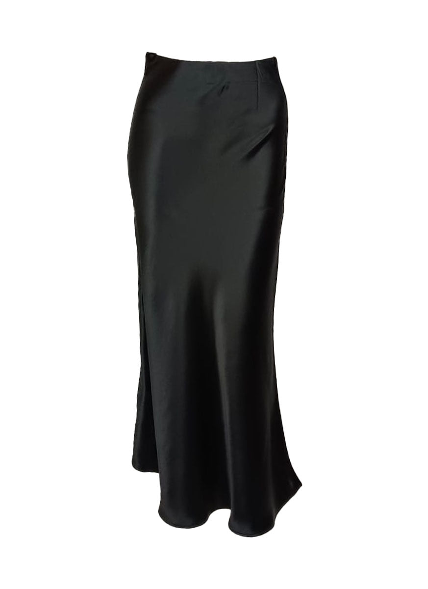 3250089 Slim Fit Satin Skirt *Black