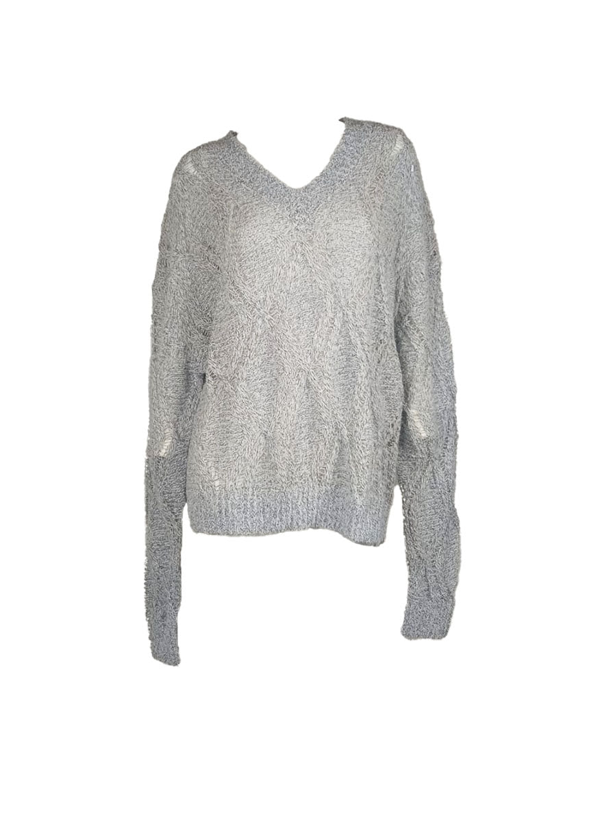 3250092 V-Neck Long Sleeve Knit Sweater *Blue