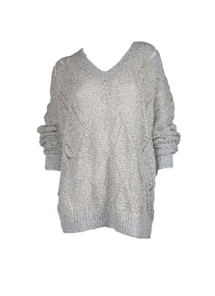 3250092 V-Neck Long Sleeve Knit Sweater *Blue