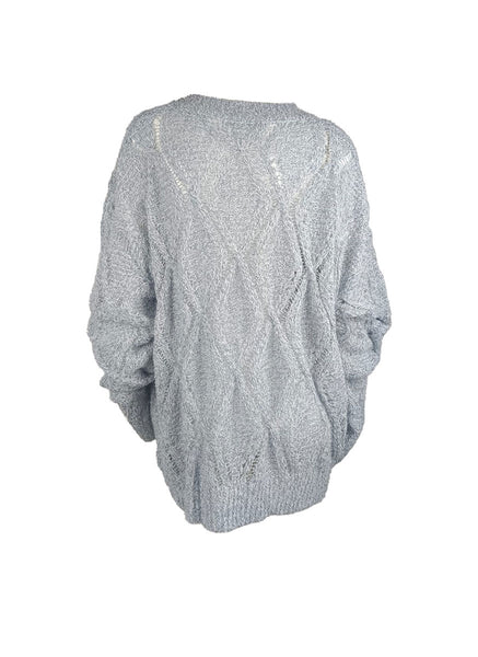 3250092 V-Neck Long Sleeve Knit Sweater *Blue