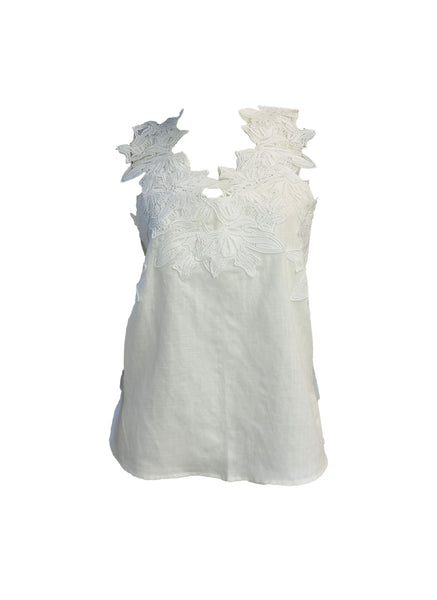 Lace Neckline Linen Blouse