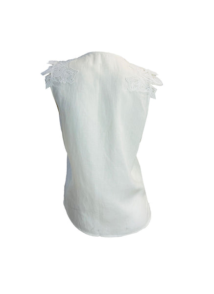 Lace Neckline Linen Blouse
