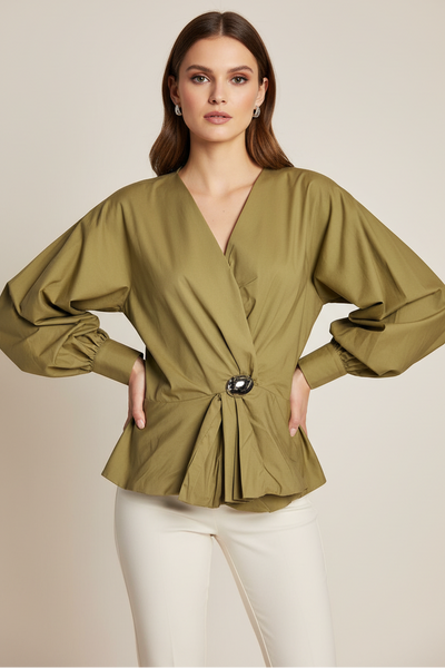 V-Neckline Cinched Waist Top