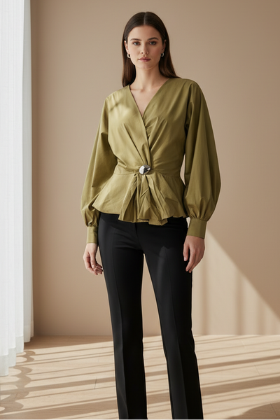 V-Neckline Cinched Waist Top