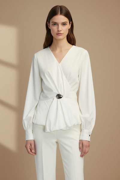 V-Neckline Cinched Waist Top