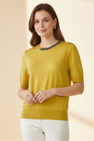 Embellished Collar Knit Top