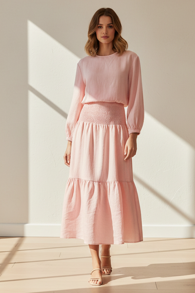 Top & Smocked Skirt Linen Set