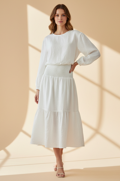 Top & Smocked Linen Skirt Set