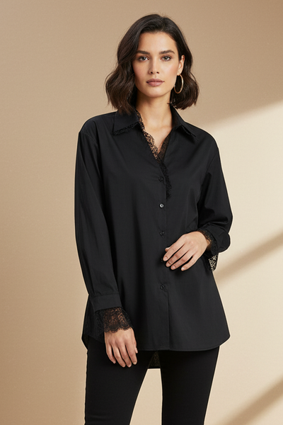 Classic Lace-trim Button Blouse