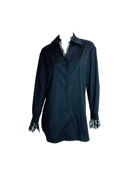 Classic Lace-trim Button Blouse