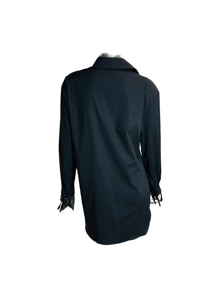 Classic Lace-trim Button Blouse
