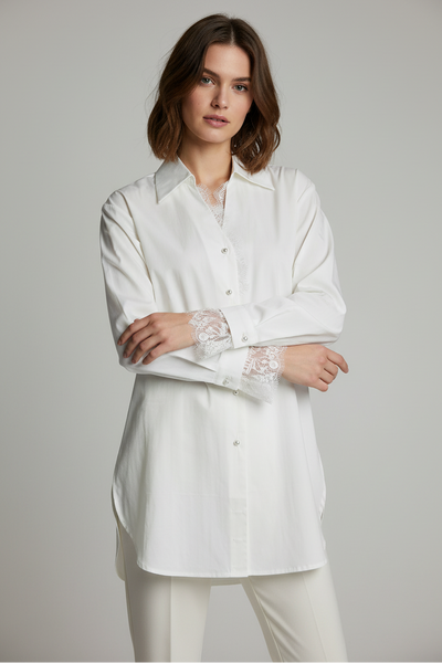 Classic Lace-trim Button Blouse
