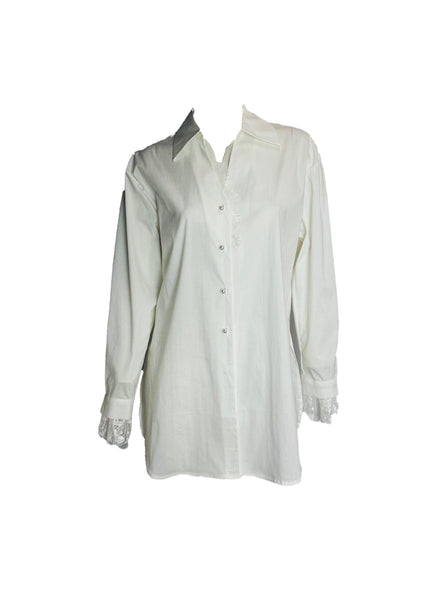 Classic Lace-trim Button Blouse
