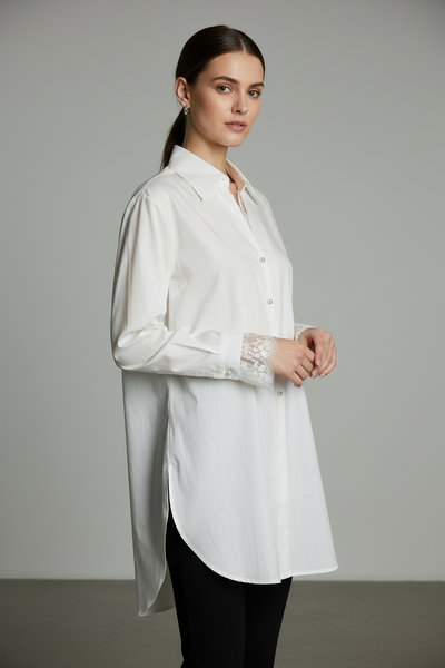 Classic Lace-trim Button Blouse