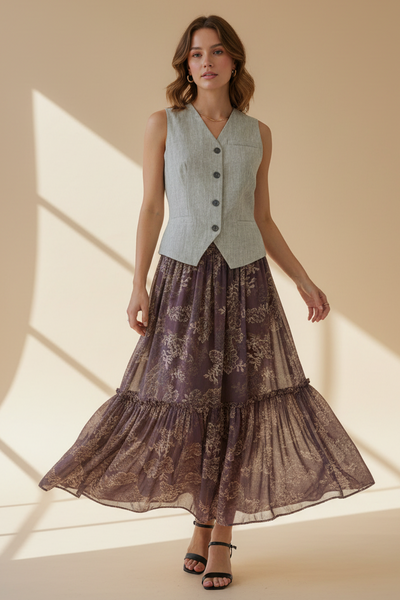 Sleeveless Top & Floral Printed Skirt