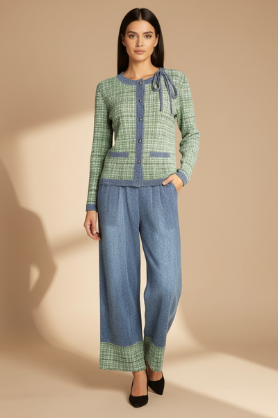 Cardigan Style Jacket & Pleated Pants Set