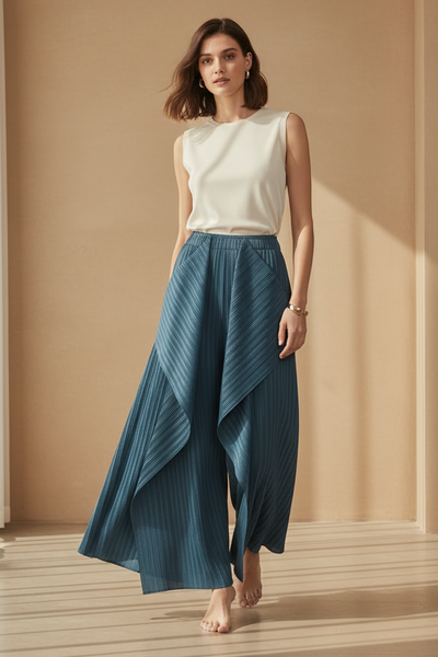 Asymmetrical Pleated Pants