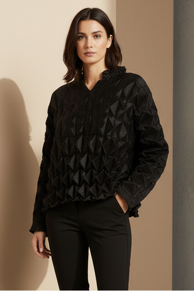 Quilted Hoodie Pleated Top