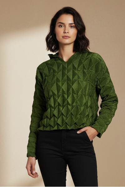 Quilted Hoodie Pleated Top