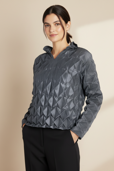 Quilted Hoodie Pleated Top