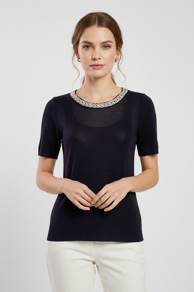 Embellished Collar Knit Top