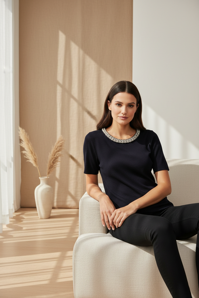 Embellished Collar Knit Top
