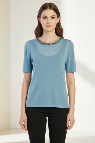Embellished Collar Knit Top